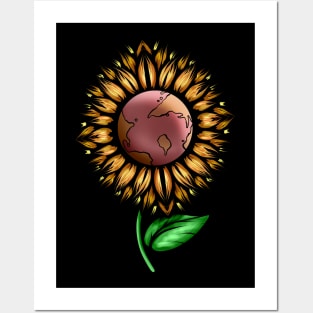 Sunflower With Earth In The Middle For Earth Day Posters and Art
